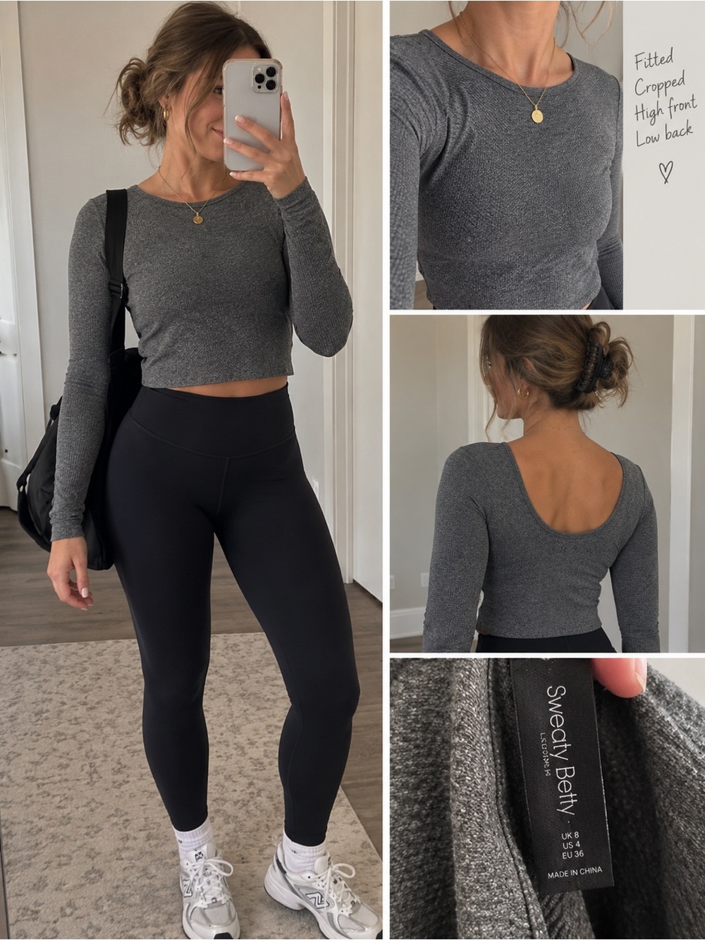 Sweaty Betty Fitted Cropped Long-Sleeve Top — Charcoal